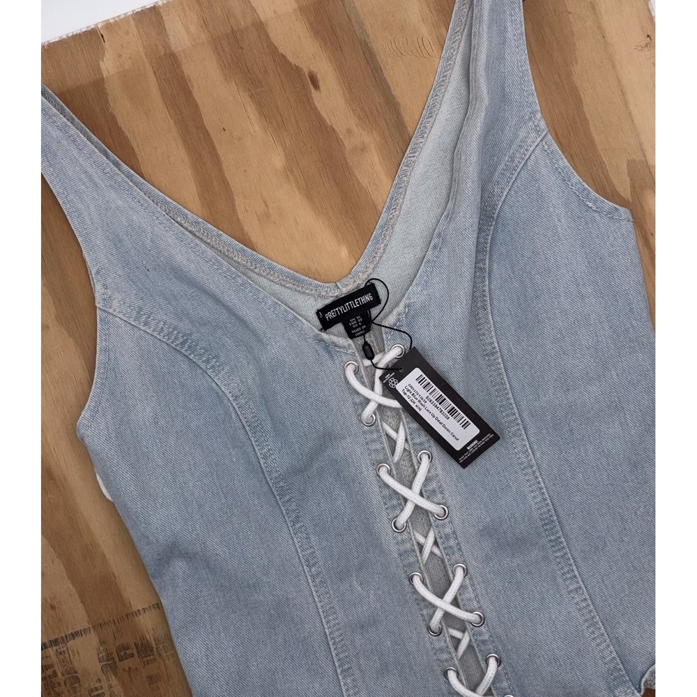 Pretty Little Thing Light Blue Wash Lace Up‎ Denim Corset Size 6 New